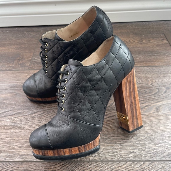Chanel Black Leather Ankle Booties - Picture 1 of 16
